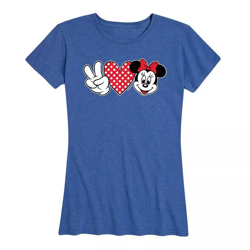 Disneys Minnie Mouse Womens Peace Love Graphic Tee Grey Blue Product Image