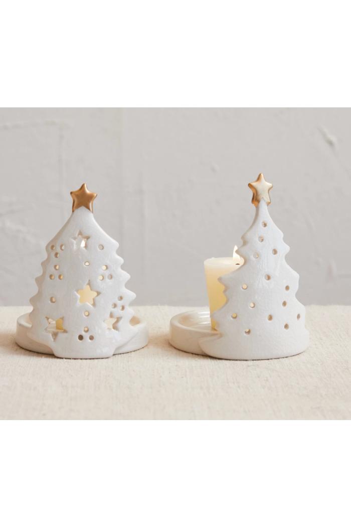 Stoneware Christmas Tree Shaped Candle Holder Product Image