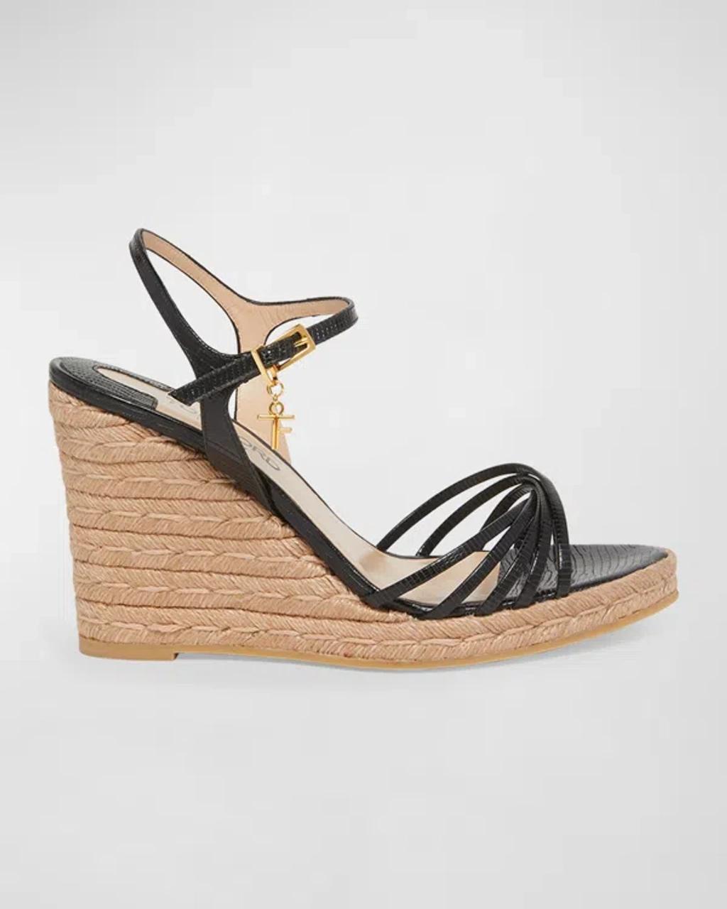 TOM FORD Cabana Lizard-embossed Wedge Espadrilles In Black Product Image