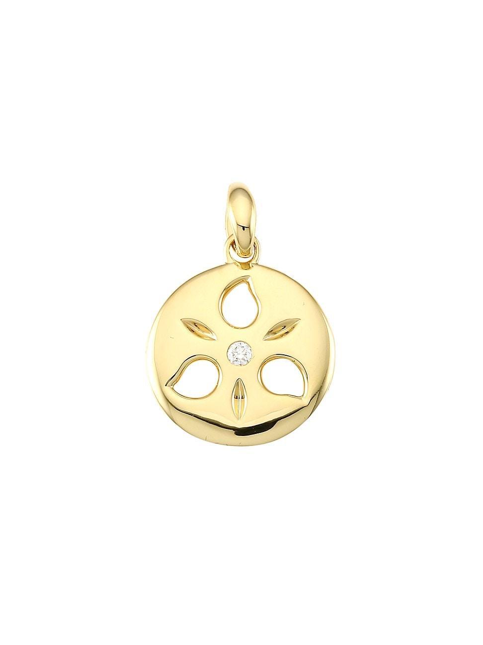 Womens 18K Yellow Gold & Diamond Small Sand Dollar Pendant Product Image