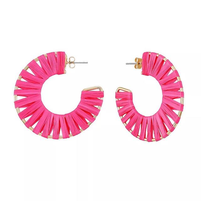 Berry Jewelry Pink Raffia Wrapped Hoop Earrings, Womens Product Image