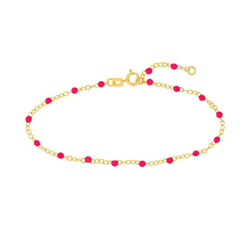 Color Romance 14k Gold Colored Enamel Bead Adjustable Bracelet, Womens Pink Product Image