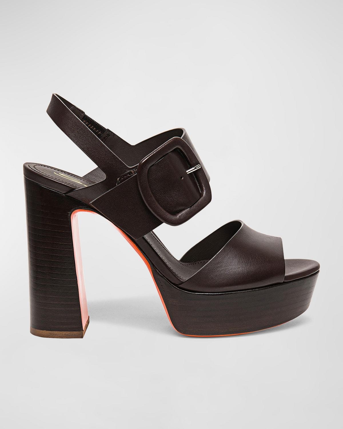 Bruxel Leather Buckle Platform Sandals Product Image