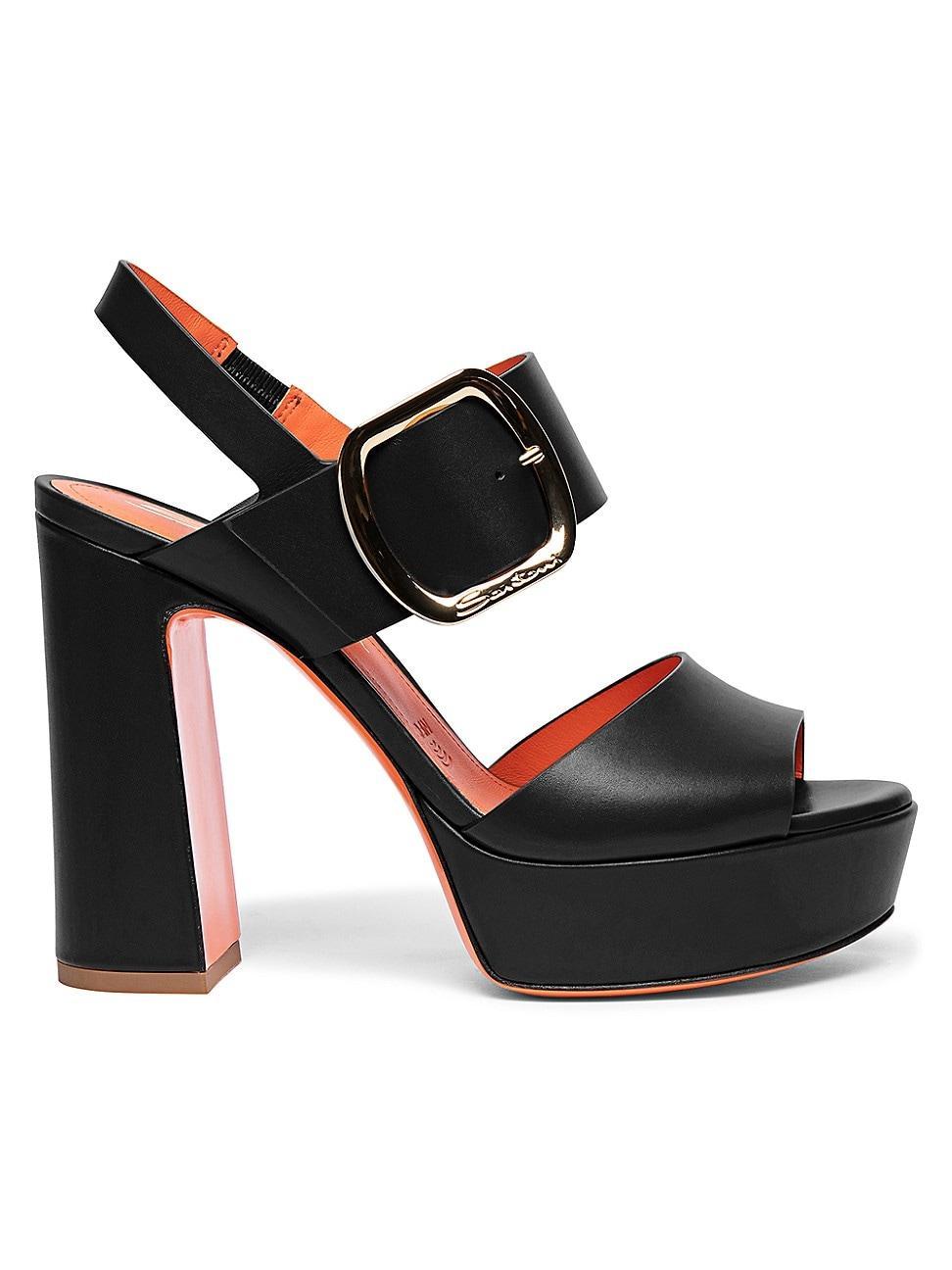 Womens Buckled Leather Platform Sandals product image