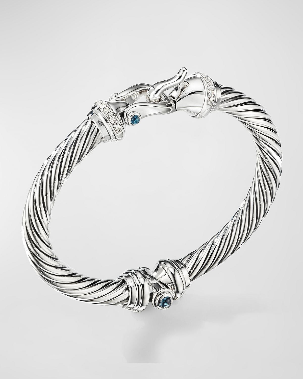 Womens Cable Buckle Sterling Silver, Diamond & Hampton Blue Topaz Bracelet Product Image