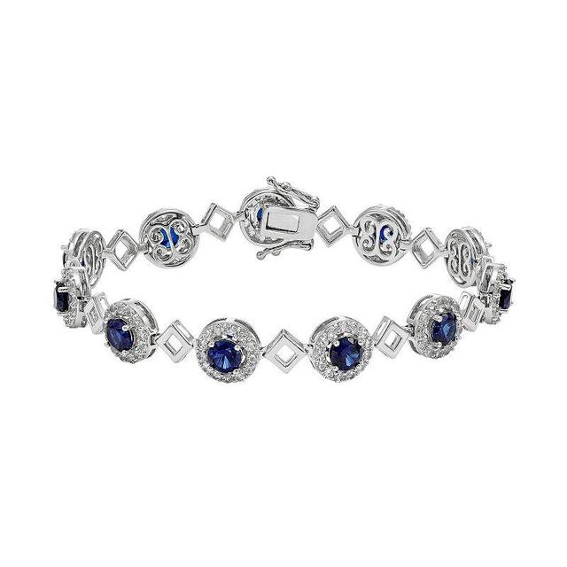 Lab-Created Blue & White Sapphire Sterling Silver Halo Bracelet, Womens Product Image