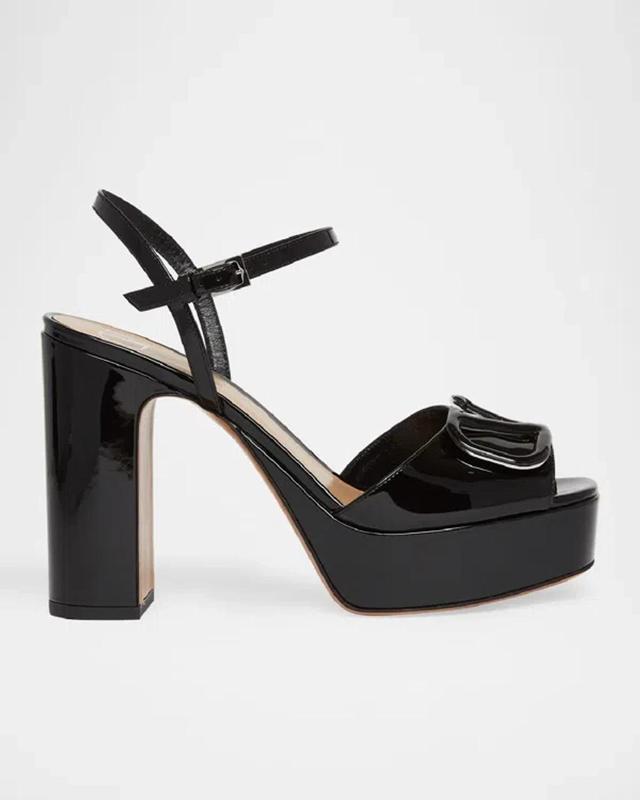 VALENTINO GARAVANI Vlogo Patent Ankle-strap Platform Sandals In Nero Product Image