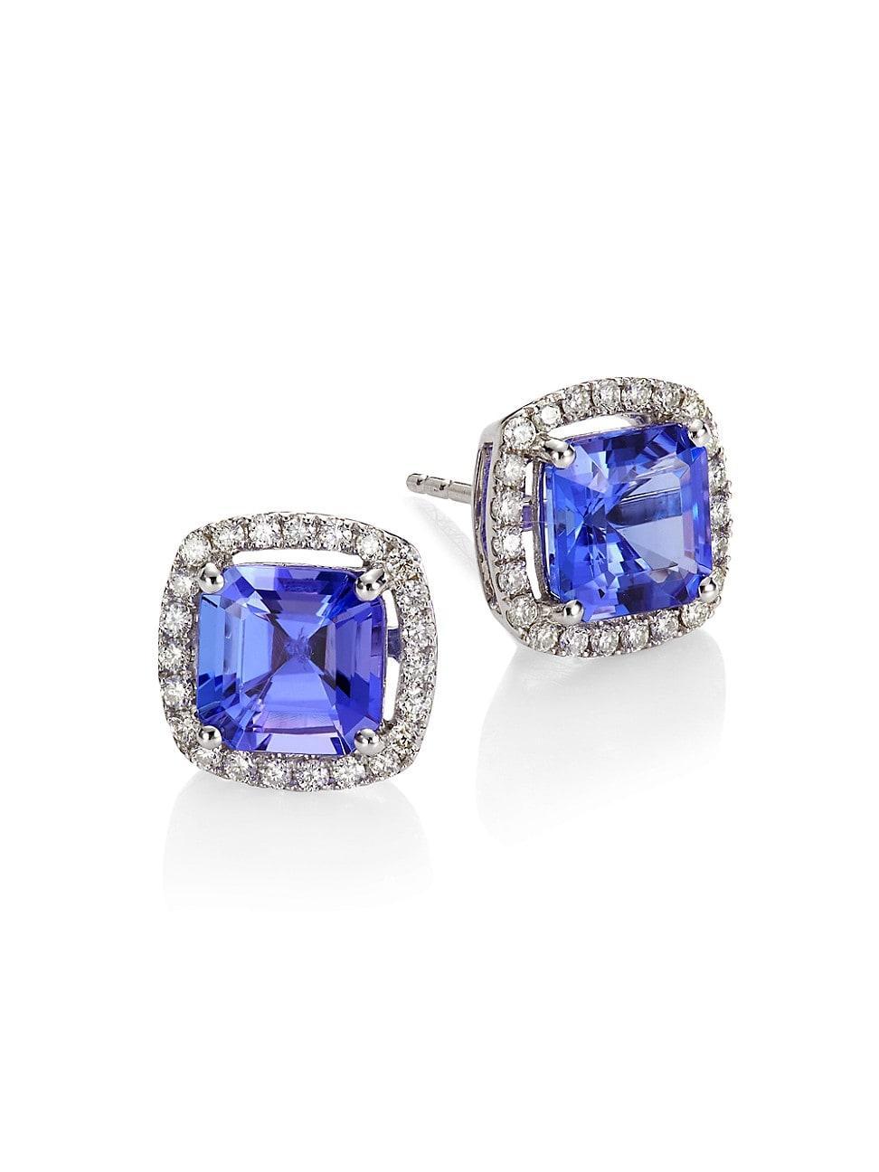 Womens 14K Gold, Diamond & Tanzanite Stud Earrings Product Image