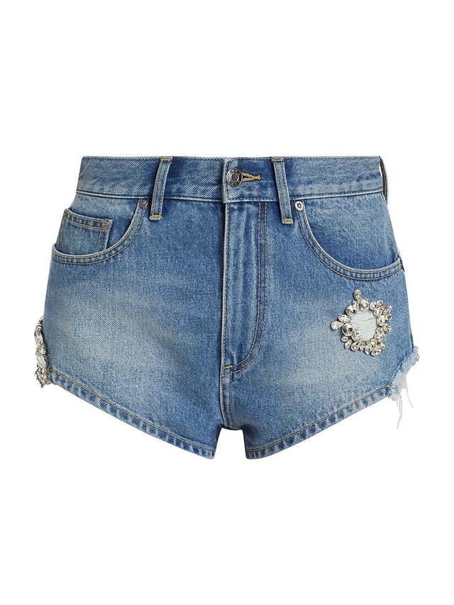 Womens Distressed & Crystal Denim Hot Shorts Product Image