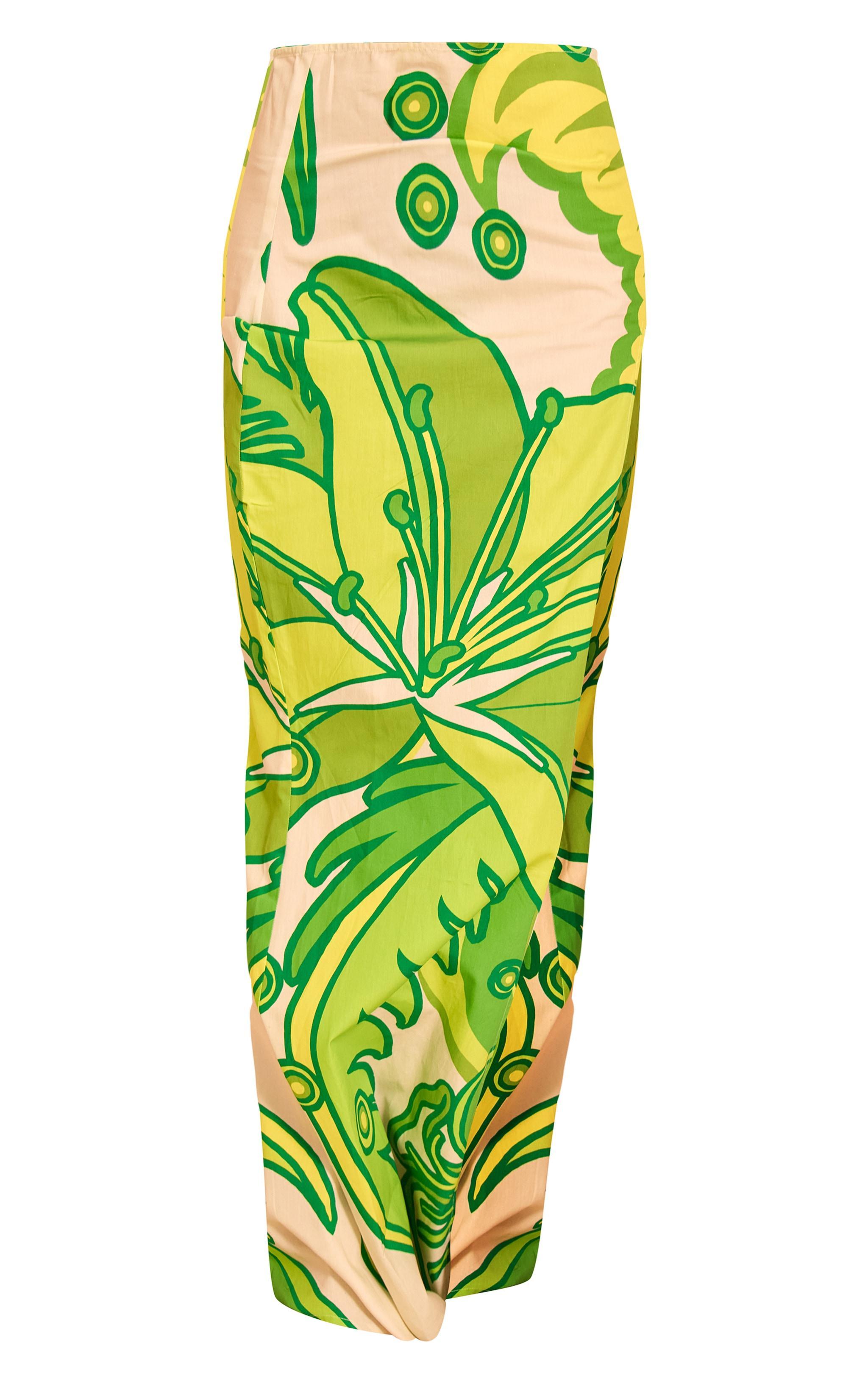 Green Printed Floral Fishtail Maxi Skirt Product Image