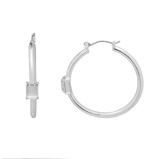 Emberly Silver Tone Baguette Stone Medium Hoop Earrings, Womens, None Product Image