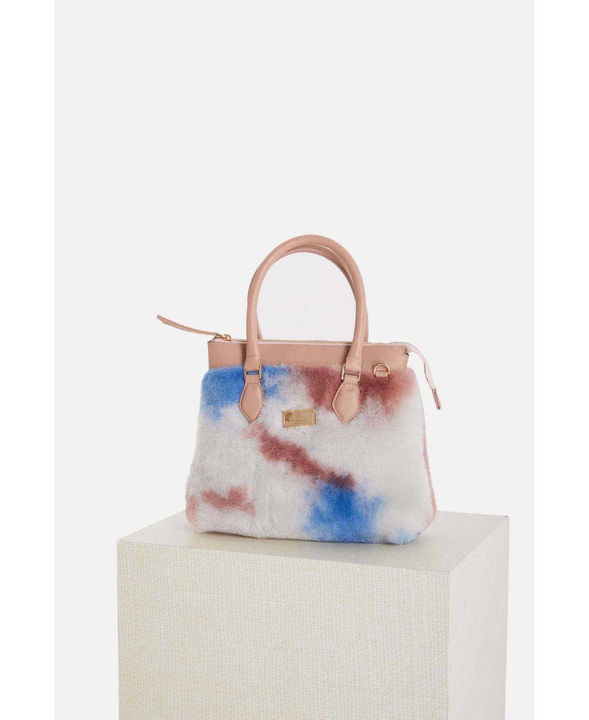 Furniq Uk Womens Shearling Clutch Bag, Suede Blue Pink With Multicolor Wool Product Image