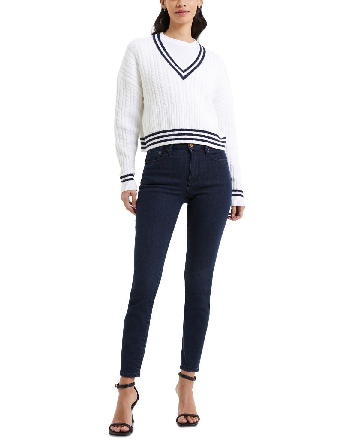 French Connection Womens Babysoft V-Neck Varsity Sweater - Winter White product image