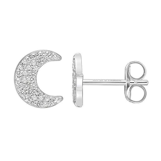 Gemminded Sterling Silver Lab-Created White Sapphire Moon & Star Stud Earrings, Womens Product Image