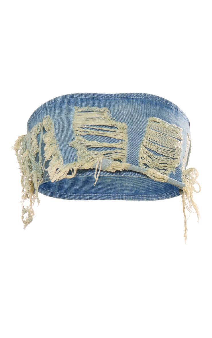 Vintage Mid Wash Distressed Denim Bandeau Top Product Image