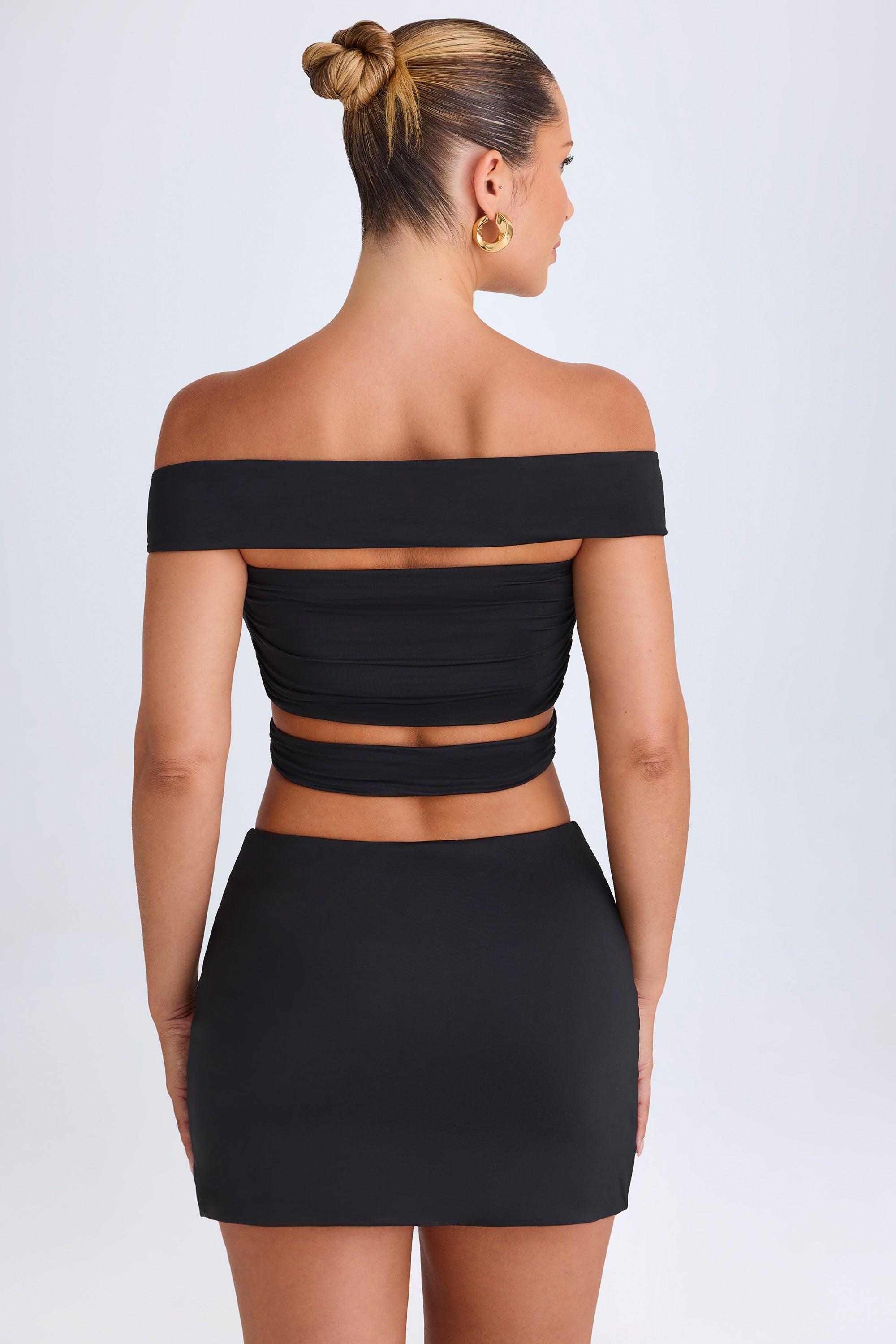 Cut-Out Off-Shoulder Crop Top in Black Product Image