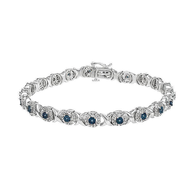 Sterling Silver 1 Carat T.W. Blue & White Diamond XO Bracelet, Womens Product Image