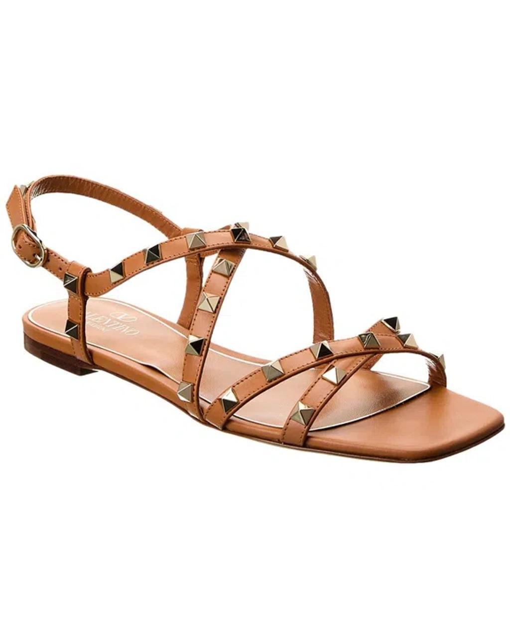 VALENTINO GARAVANI Rockstud Leather Sandal In Beige Product Image