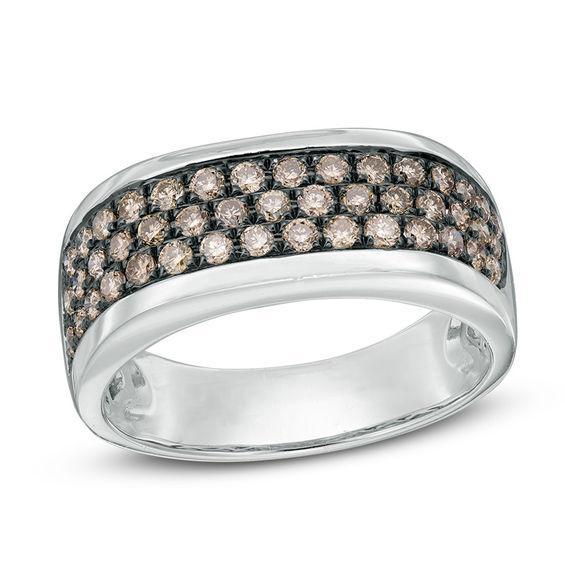 Men's 1 CT. T.w. Champagne Diamond Multi-Row Anniversary Band in 10K White Gold Product Image