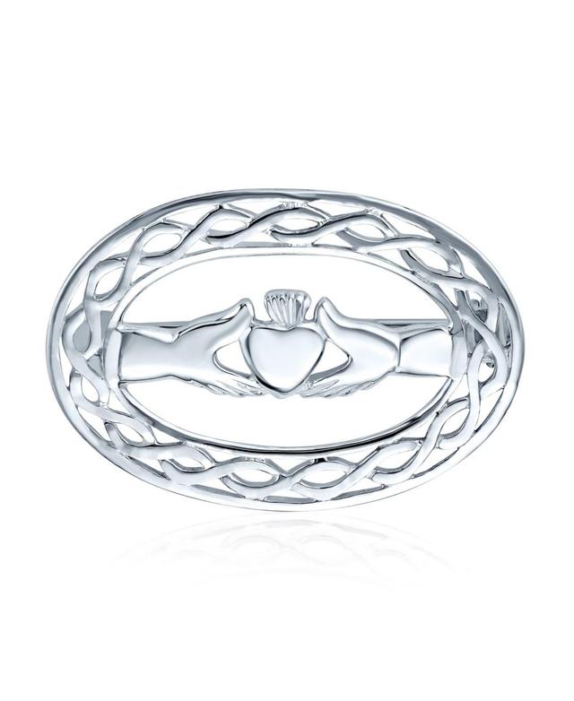 Bling Jewelry Traditional Irish Celtic Love Knot Oval Hands Heart & Crown Claddagh Scarf Brooch Pin For Women .925 Sterling Silver Product Image