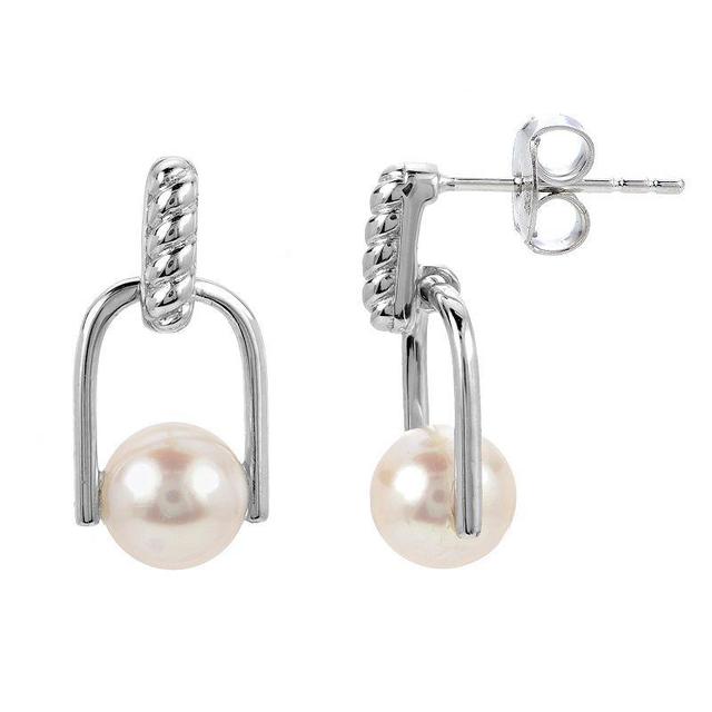 PearLustre by Imperial Sterling Silver Freshwater Cultured Pearl Twisted Wire Door Knocker Earrings, Womens Product Image