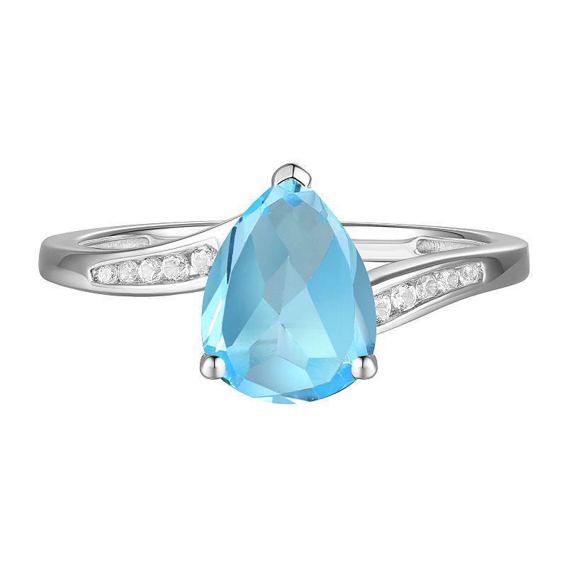 Sterling Silver Blue Topaz & Lab-Created White Sapphire Teardrop Ring, Womens Product Image