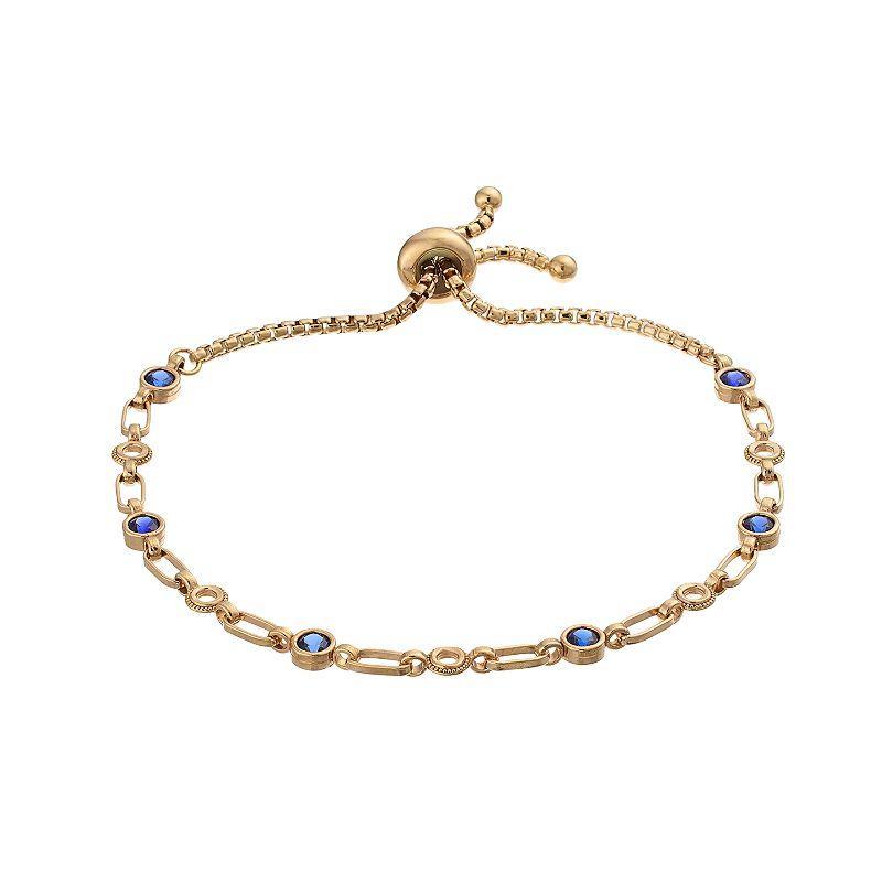 Kristen Kesho Sterling Silver Lab-Created Sapphire & Circle Link Adjustable Bolo Bracelet, Womens Gold Tone Product Image