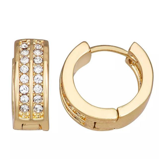 Nine West Gold Tone Crystal Stripe Huggie Earrings, Womens, Clear Product Image