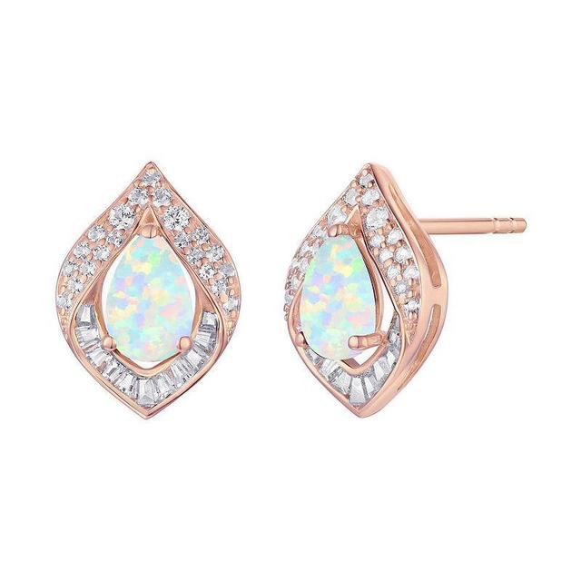 14k Rose Gold Over Silver Lab-Created Opal & White Sapphire Earrings, Womens, Pink Product Image