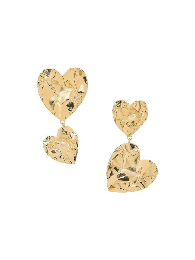 Womens Goldtone Asymmetric Crushed Heart Drop Earrings Product Image