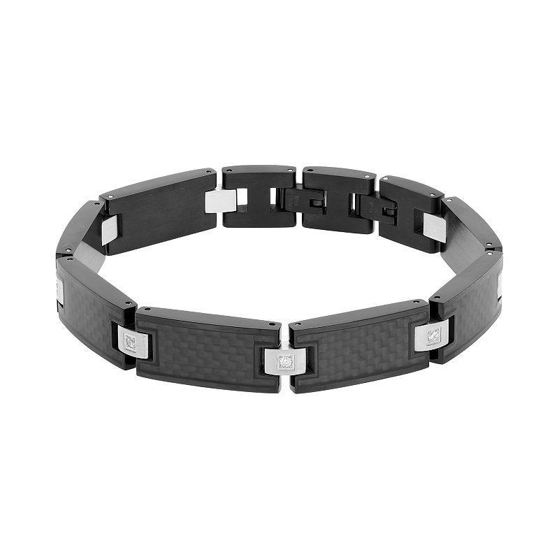 LYNX Stainless Steel Ion-Plated Diamond Accent Link Bracelet - Mens Black Product Image