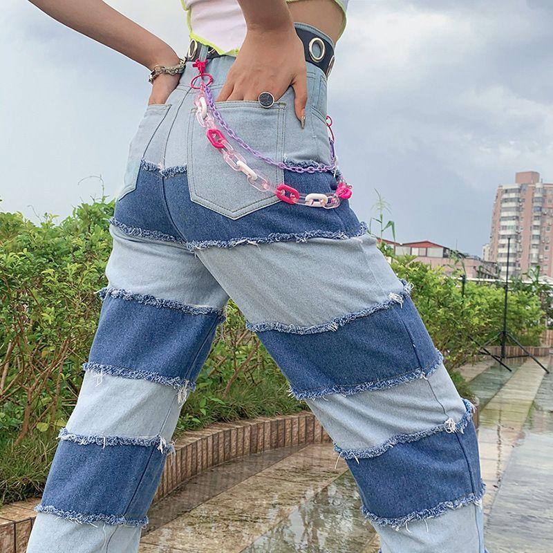 Frayed Color Block Straight Leg Jeans product image