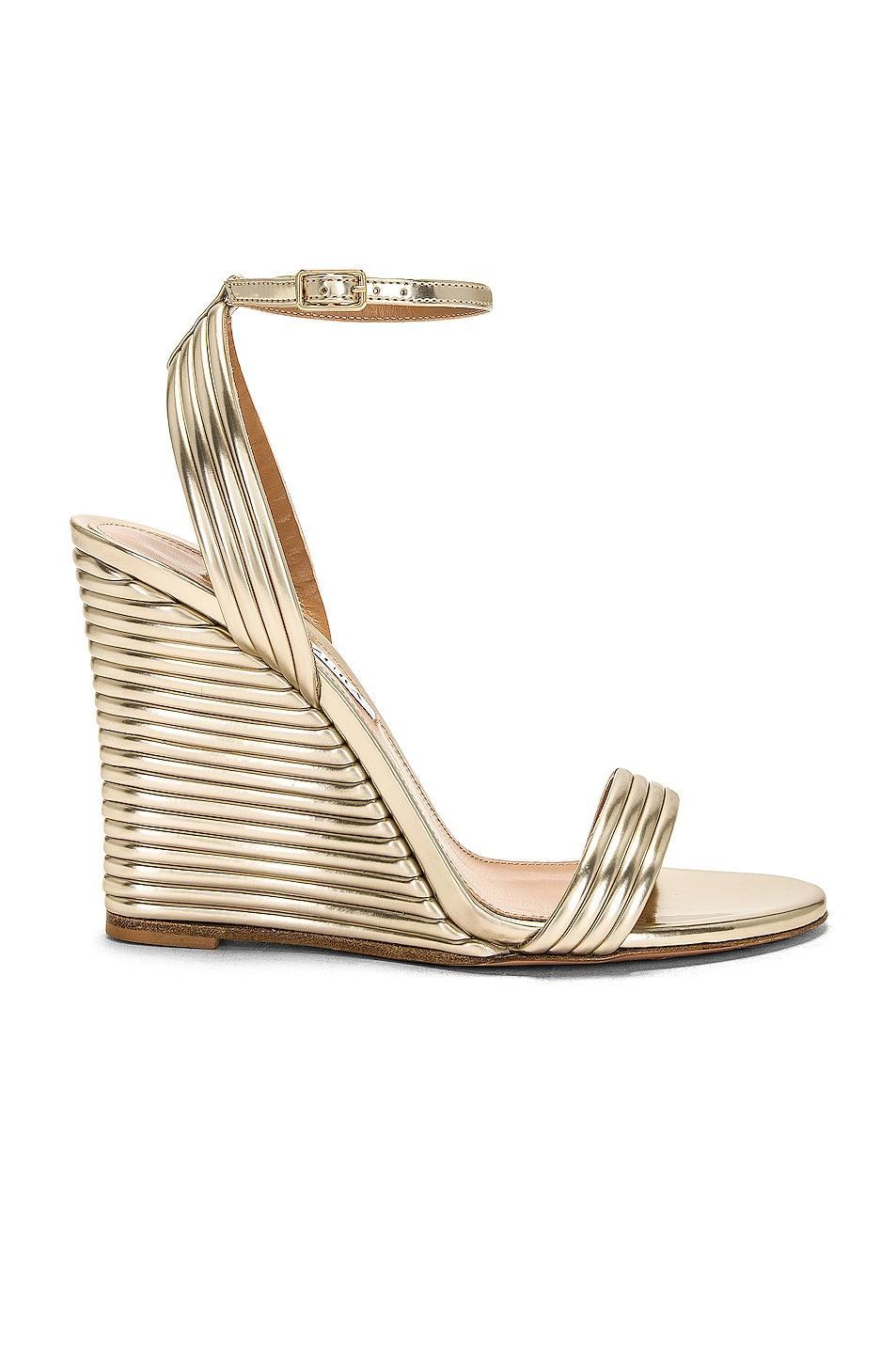 Aquazzura Wow 95 Wedge Sandal in Metallic Gold Product Image