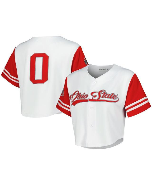 Established & Co. Womens White Ohio State Buckeyes Baseball Jersey Cropped T-Shirt Product Image