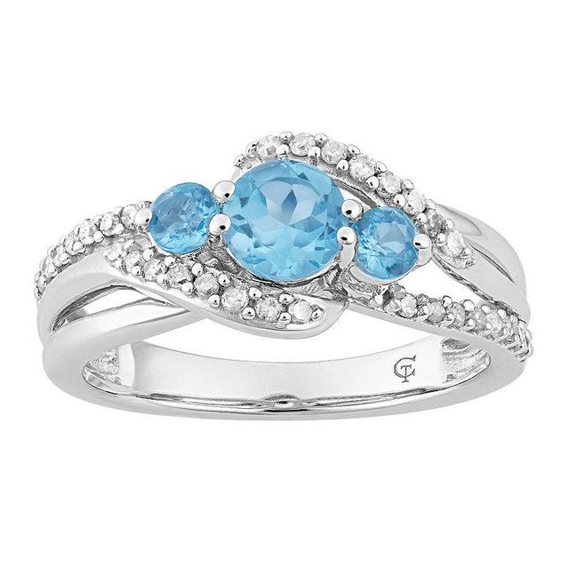 10k White Gold Swiss Blue Topaz & Diamond Accent 3-Stone Ring, Womens 10k Whgold Product Image