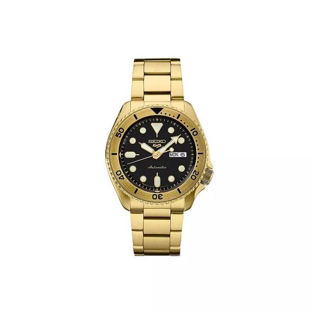 Seiko Mens 5 Sports Black Dial Stainless Steel Automatic Watch Gold Product Image