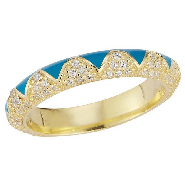 Sunkissed Sterling 14k Gold Over Silver Cubic Zirconia Enamel Zig Zag Ring, Womens Gold Tone Turquoise Product Image