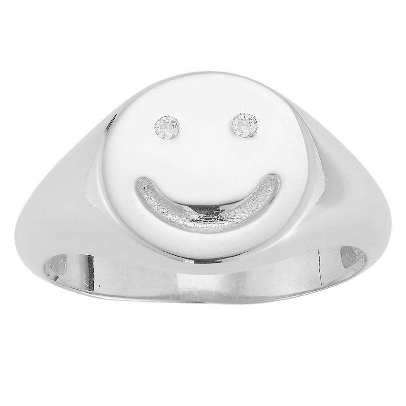 Sunkissed Sterling Sterling Silver Cubic Zirconia Smiley Face Signet Ring, Womens Product Image