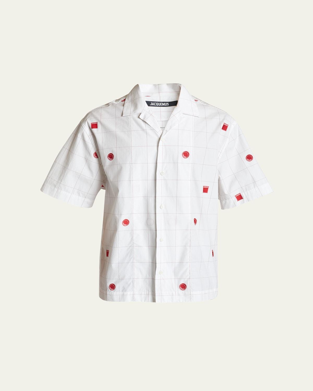 Mens Circles & Squares Embroidered Camp Shirt Product Image