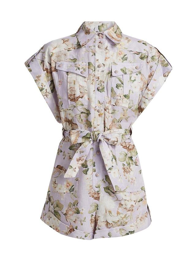 Womens Acacia Floral Linen Pocket Romper Product Image