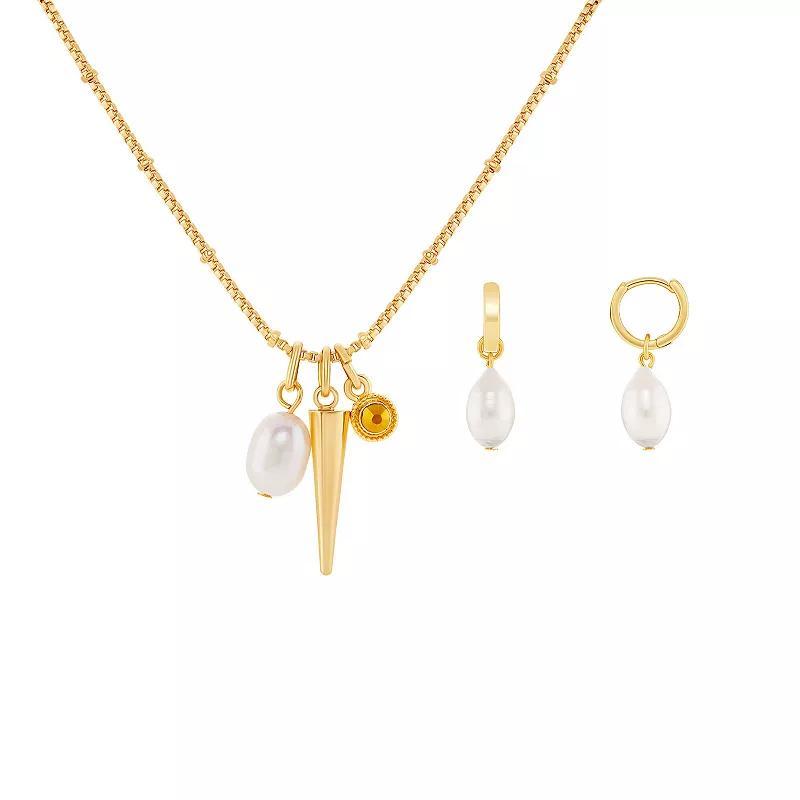 Emberly Simulated Pearl & Crystal Charm Necklace & Drop Earrings Set, Womens, Yellow Gold Tone Product Image