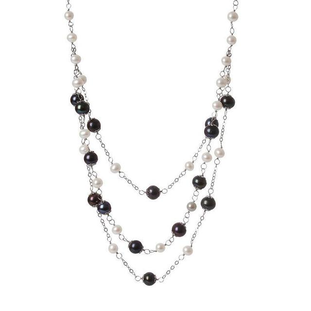 Sterling Silver Freshwater Cultured Pearl Multi Strand Necklace, Womens Multicolor Product Image