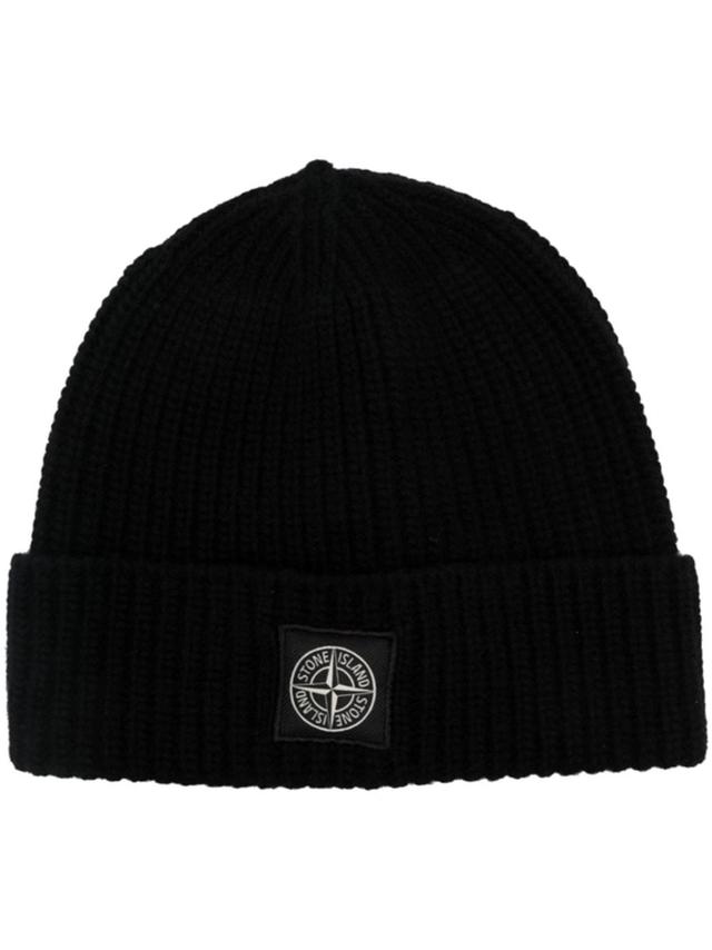 Logo Patch Beanie Hats Black Product Image