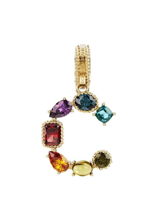 Womens Rainbow Alphabet 18K Yellow Gold & Multi Gemstone Initial C Charm Product Image