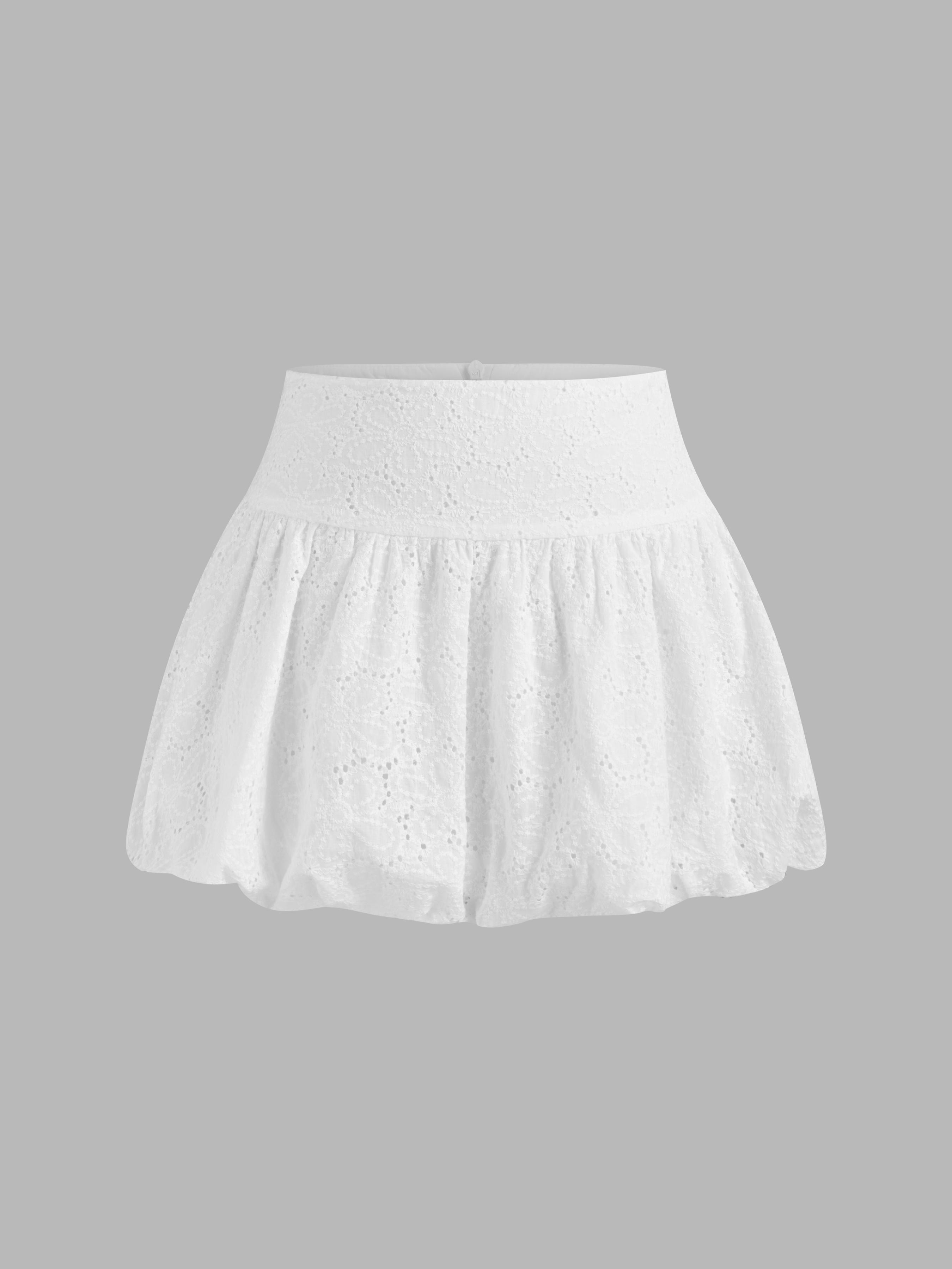 Broderie Anglaise 100% Cotton Low Rise Solid Bubble Hem Mini Skirt product image