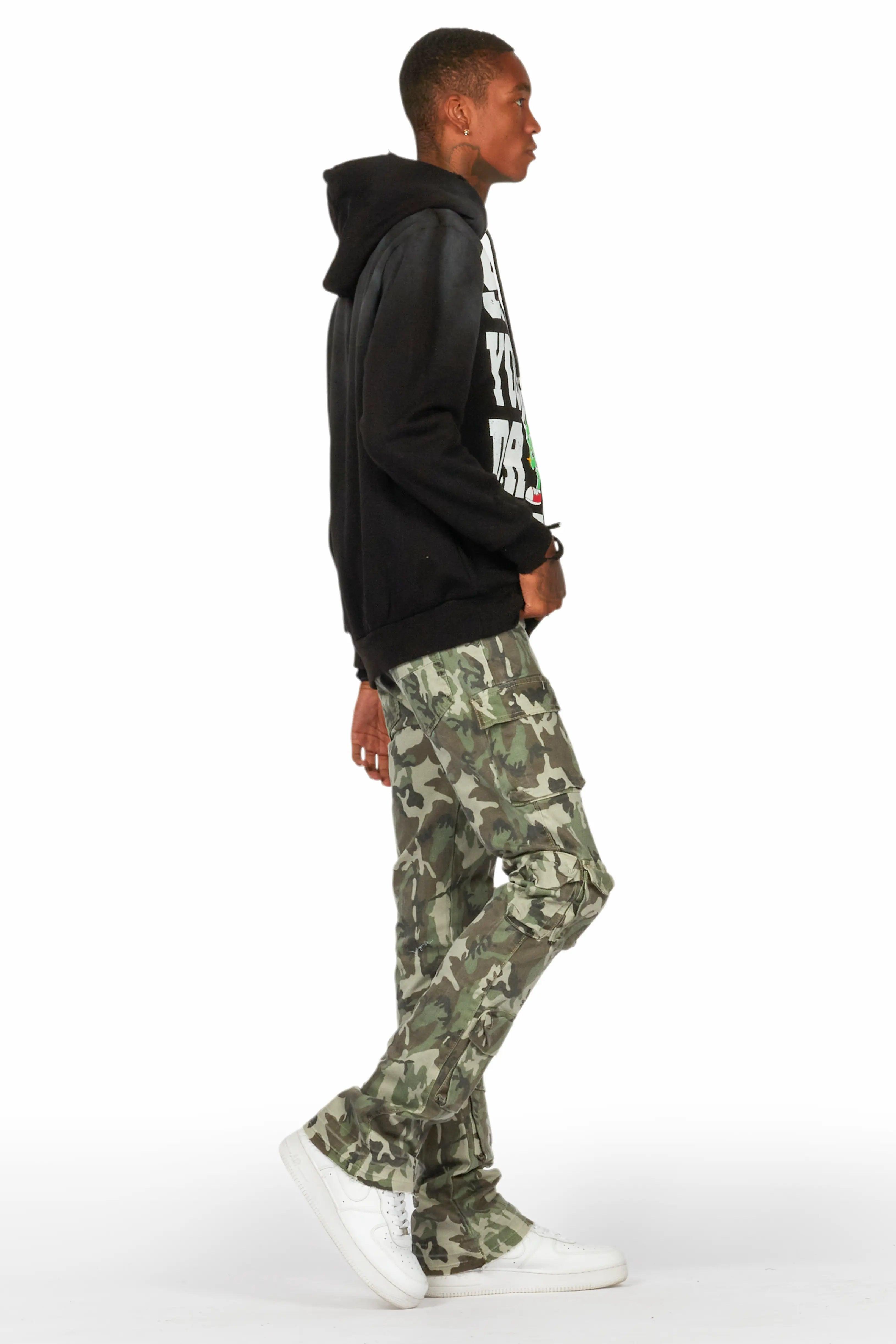 Yves Green Camo Stacked Flare Cargo Jean Male Product Image