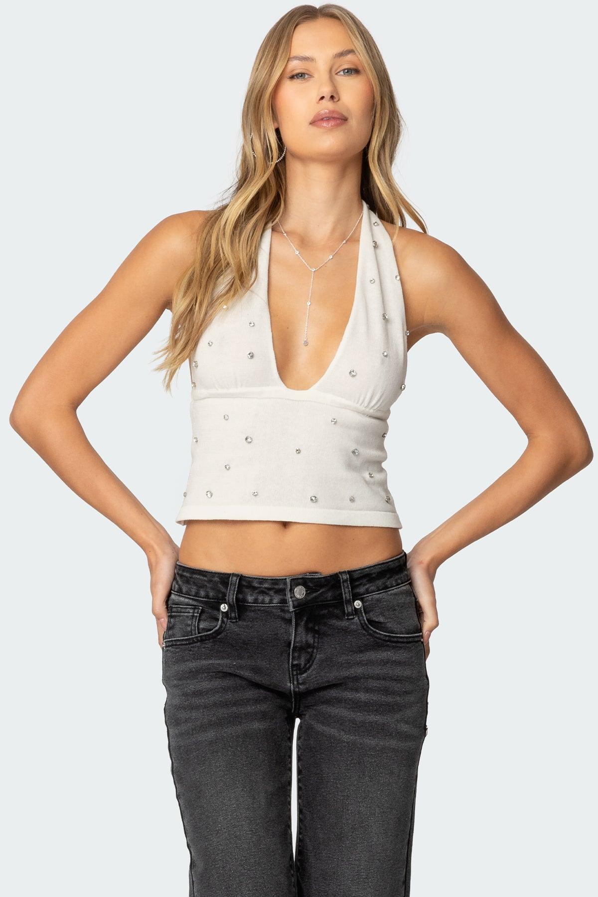 Rhinestone Knit Halter Top product image