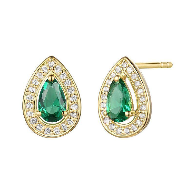 14k Gold Flash-Plated Lab-Created Emerald Stud Earrings, Womens, Gold Tone Product Image