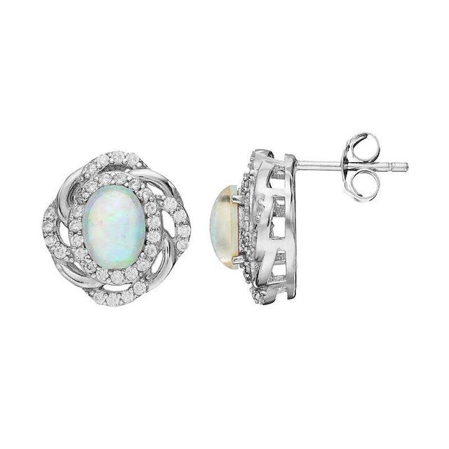 Sophie Miller Sterling Silver Lab-Created Opal & Cubic Zirconia Oval Stud Earrings, Womens, White Product Image