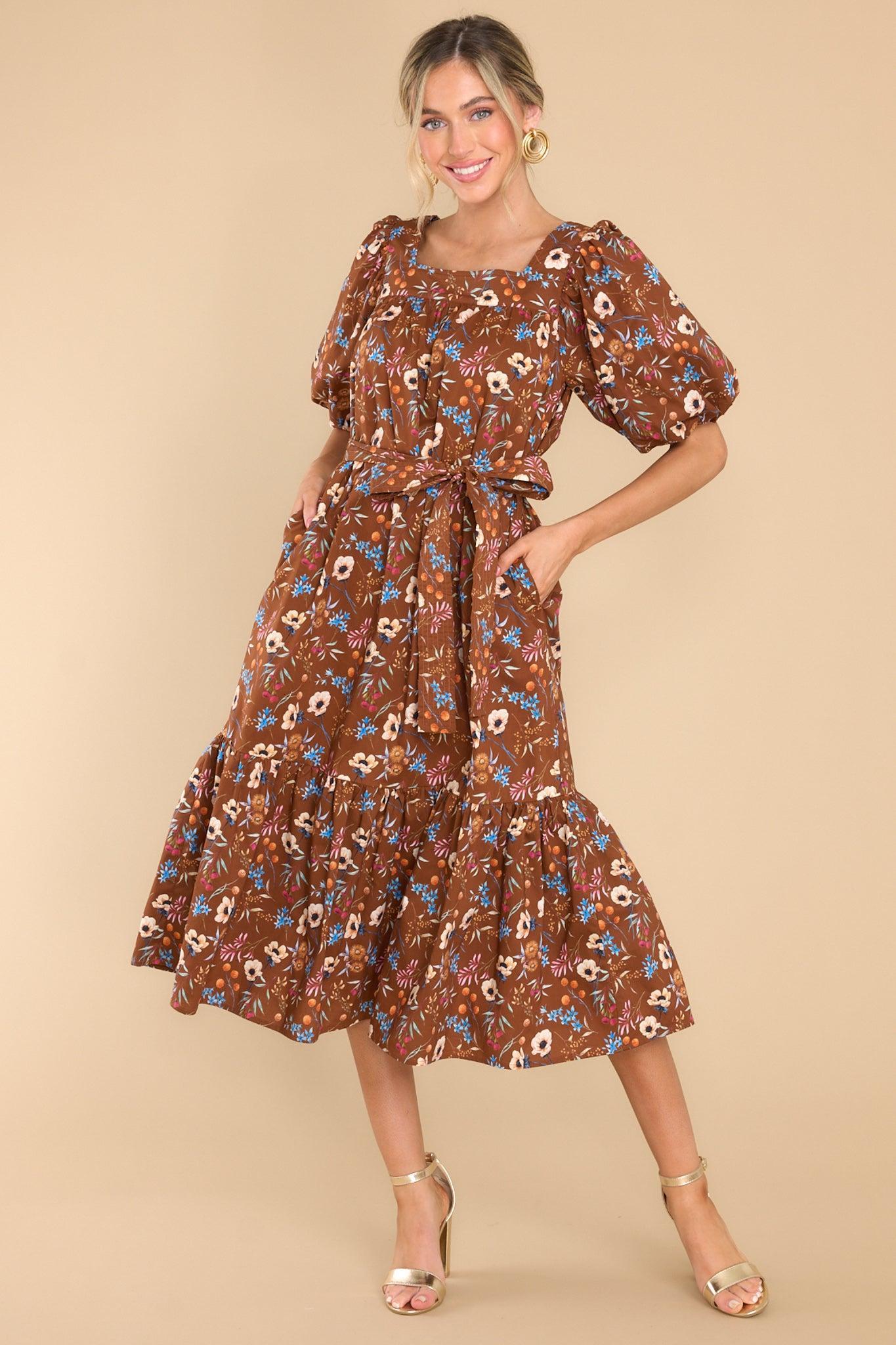 Willa Anemone Chocolate Midi Dress Brown Product Image